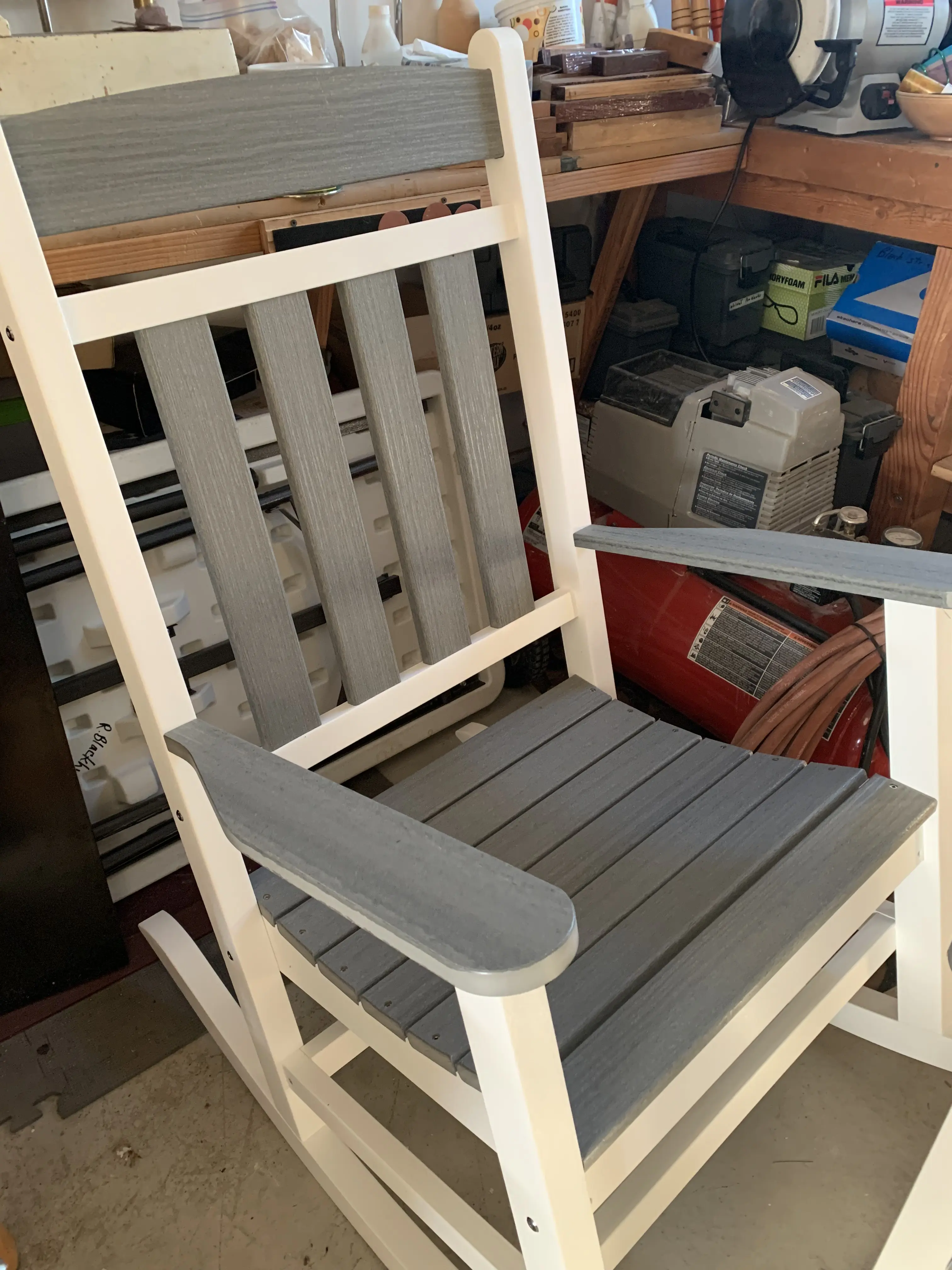 White and gray rocking chair after assembly by a ModJobs helper