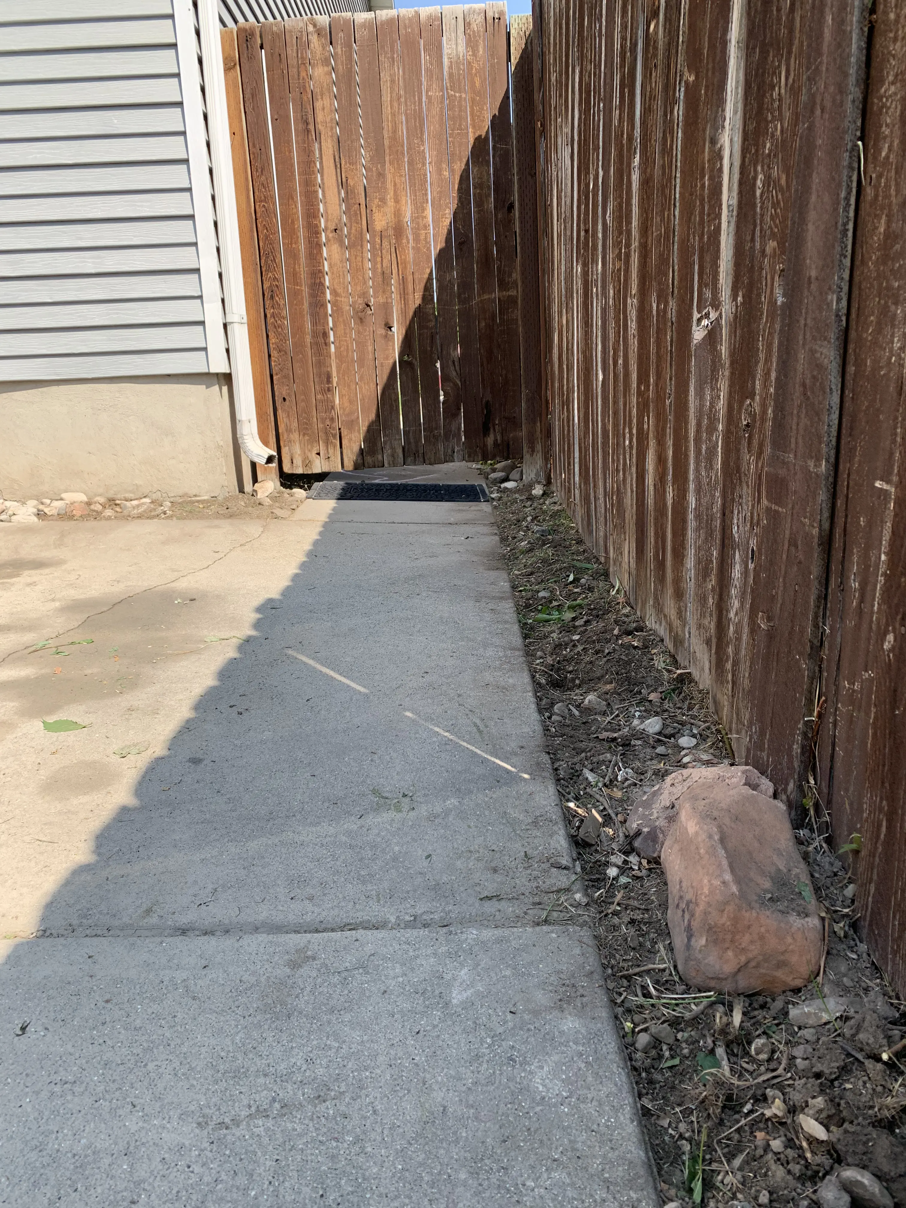 The same side yard cleared of weeds and swept after ModJobs weed removal